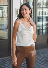 Culebra Satin Cowl Neck Tank - Cream-Hand In Pocket