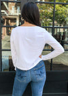 Stateside Cropped Supima U-neck Longsleeve Top - White-Hand In Pocket