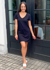 Bobi V Neck Cotton T-Shirt Dress - Black-Hand In Pocket