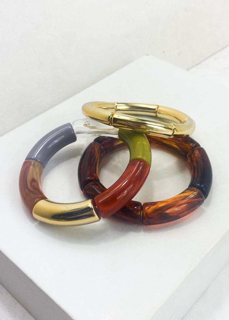 Stack Stretch Bracelet-gold/clear/pumpkin-Hand In Pocket