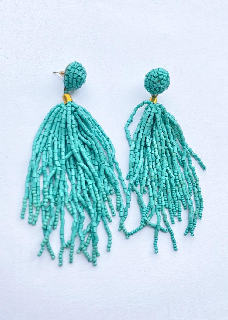 Ravello Fringe Drops- Turquoise-Hand In Pocket