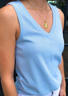 PJ Salvage Seize The Day V-neck Waffle Tank - Sky Blue ***FINAL SALE***-Hand In Pocket