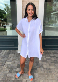 Stark X Button Front Shirtdress-White-***FINAL SALE***-Hand In Pocket