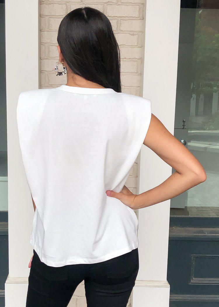 Padded Shoulder Tee-White-***FINAL SALE***-Hand In Pocket