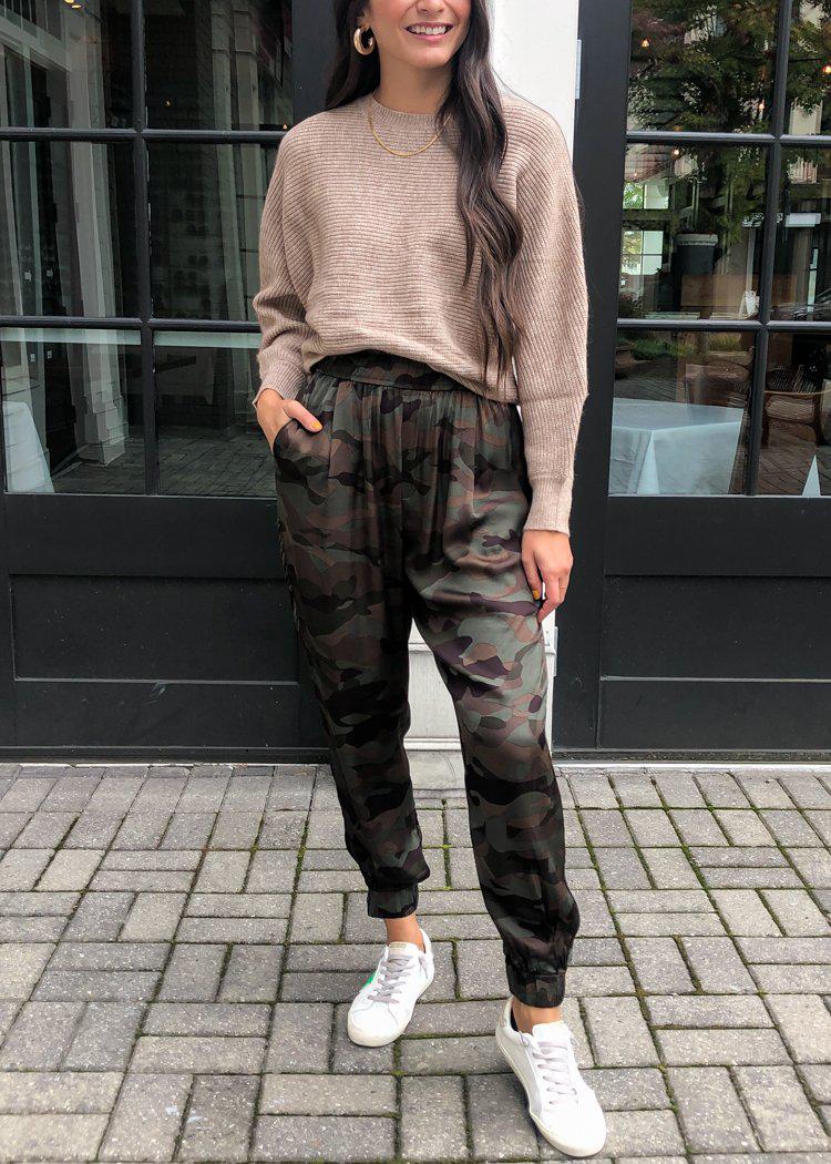 Modern Camo Satin Joggers-Hand In Pocket