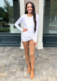 Bobi Long Sleeve Scoop Neck Twist Front Tee-***FINAL SALE***-Hand In Pocket