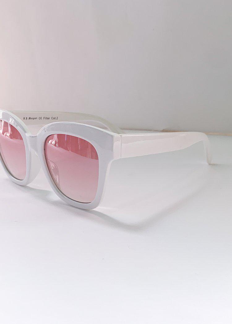 AJ Morgan Resplendid Square Cat Eye Sunglasses - White-Hand In Pocket