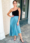 Addison Asymmetrical Hem Pleated Midi Skirt-Hand In Pocket