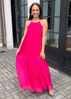 FRNCH Atika High Neck Halter Maxi Dress - Fuchsia ***FINAL SALE***-Hand In Pocket