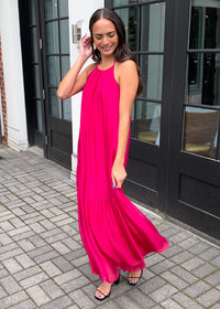 FRNCH Atika High Neck Halter Maxi Dress - Fuchsia ***FINAL SALE***-Hand In Pocket