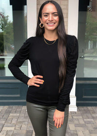 Bobi Puff Shoulder Sweatshirt-Black-Hand In Pocket