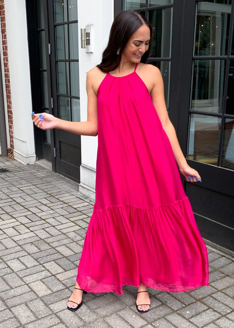 FRNCH Atika High Neck Halter Maxi Dress - Fuchsia ***FINAL SALE***-Hand In Pocket