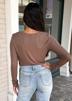 Michael Stars Tayshia V Neck Ribbed Tee- Woodchip-***FINAL SALE***-Hand In Pocket