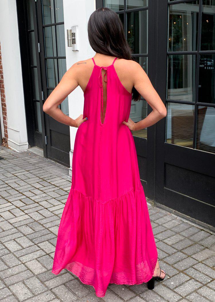 FRNCH Atika High Neck Halter Maxi Dress - Fuchsia ***FINAL SALE***-Hand In Pocket