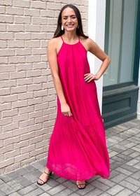 FRNCH Atika High Neck Halter Maxi Dress - Fuchsia ***FINAL SALE***-Hand In Pocket