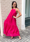 FRNCH Atika High Neck Halter Maxi Dress - Fuchsia ***FINAL SALE***-Hand In Pocket