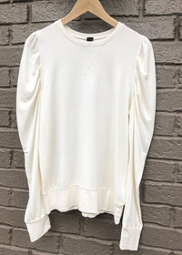 Bobi Puff Shoulder Sweatshirt-Cream-Hand In Pocket