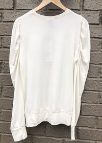 Bobi Puff Shoulder Sweatshirt-Cream-Hand In Pocket