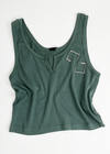 Bobi Split Neck Cropped Tee - Dark Sage-***FINAL SALE***-Hand In Pocket