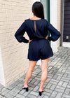 Cobija Long Sleeve Belted Romper-Black-Hand In Pocket