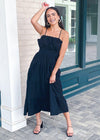 Sanur Pleated Cami Maxi Dress-Black-Hand In Pocket