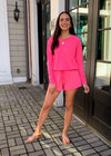 Bobi Drawstring Shorts-Hot Pink-Hand In Pocket