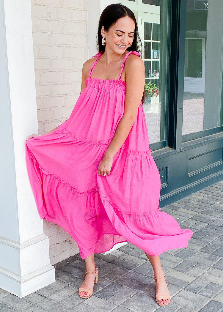 Grayton Tiered Maxi - Hot Pink-Hand In Pocket