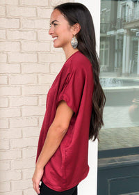 Teagan One Shoulder Blouse - Burgundy-Hand In Pocket