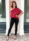 Teagan One Shoulder Blouse - Burgundy-Hand In Pocket