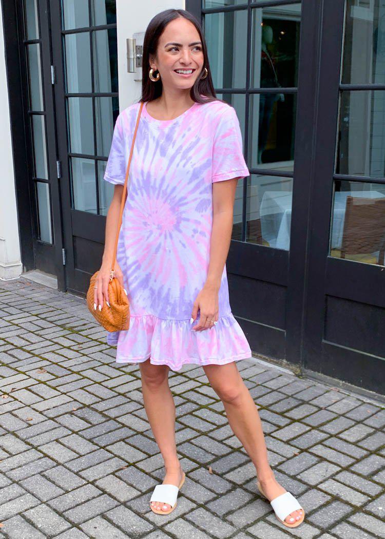 RD Style Jaclyn Drop Waist Tie Dye T Shirt Dress-Hand In Pocket