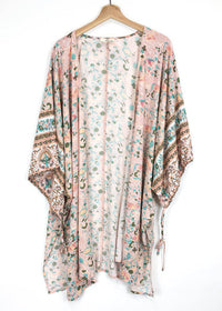 Sierra Printed Open Front Kimono - Blush-Hand In Pocket