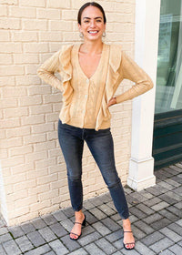 Elan Cece V Neck Ruffle Detailed Cardigan-***FINAL SALE***-Hand In Pocket