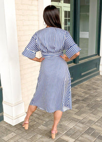 Paraiso Striped Tie Waist Midi Dress- ***FINAL SALE***-Hand In Pocket