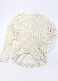 RD Style Tiger Stripe Long Sleeve Pullover - Beige/White-Hand In Pocket