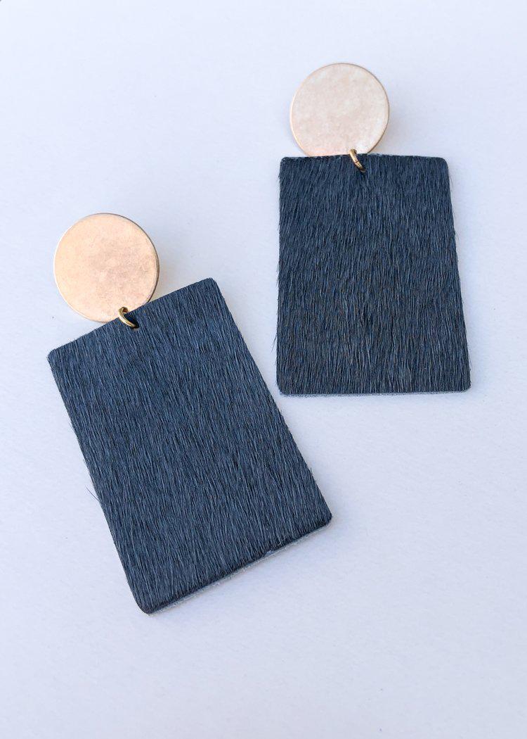 Sheridan Cowhide Leather Drop Earrings - Grey-***FINAL SALE***-Hand In Pocket