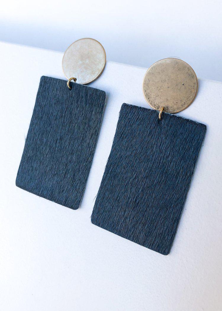 Sheridan Cowhide Leather Drop Earrings - Grey-***FINAL SALE***-Hand In Pocket