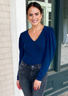 Bobi Puff Shoulder V Neck Tee-Dark Teal ***FINAL SALE***-Hand In Pocket