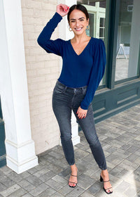 Bobi Puff Shoulder V Neck Tee-Dark Teal ***FINAL SALE***-Hand In Pocket