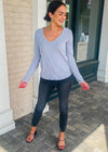 Bobi Long Sleeve V Neck Center Seam Tee-Dove-Hand In Pocket