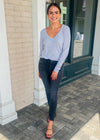 Bobi Long Sleeve V Neck Center Seam Tee-Dove-Hand In Pocket