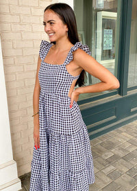 Darwin Gingham Open Back Midi Dress-Hand In Pocket