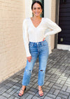 Bobi Puff Shoulder V Neck Tee-Cream-***FINAL SALE***-Hand In Pocket