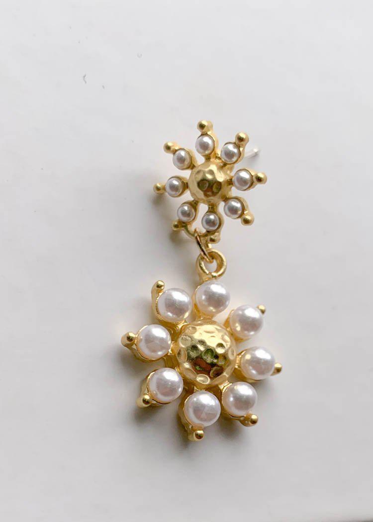 Fraser Double Floral Pearl Drop Earring - Gold/Cream-Hand In Pocket