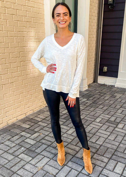 Bobi Long Sleeve Ribbed Contrast Tee-Cream-***FINAL SALE***-Hand In Pocket