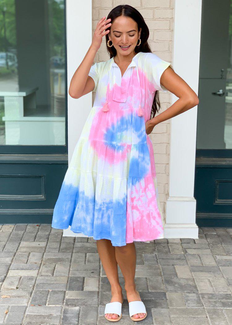 Karlie "Sorbet" Tie Dye Tiered Midi Dress ***FINAL SALE***-Hand In Pocket