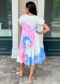 Karlie "Sorbet" Tie Dye Tiered Midi Dress ***FINAL SALE***-Hand In Pocket