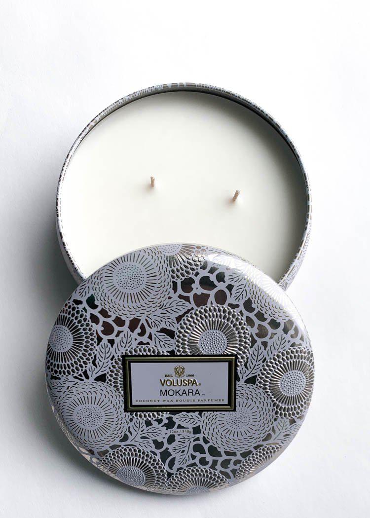 Voluspa 3 Wick Tin Candle - Mokara-Hand In Pocket