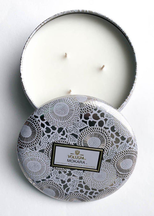 Voluspa 3 Wick Tin Candle - Mokara-Hand In Pocket