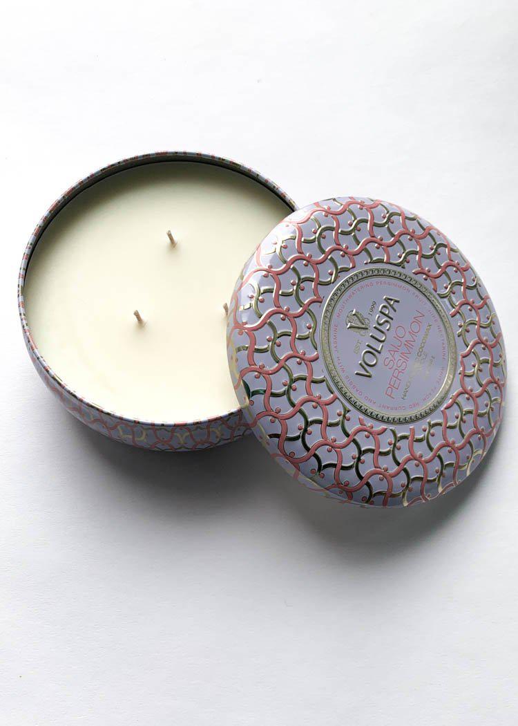 Voluspa 3 Wick Tin Candle - Saijo Persimmon-Hand In Pocket