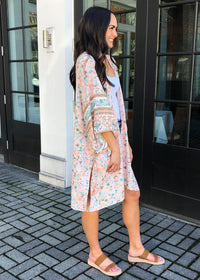 Sierra Printed Open Front Kimono - Blush-Hand In Pocket